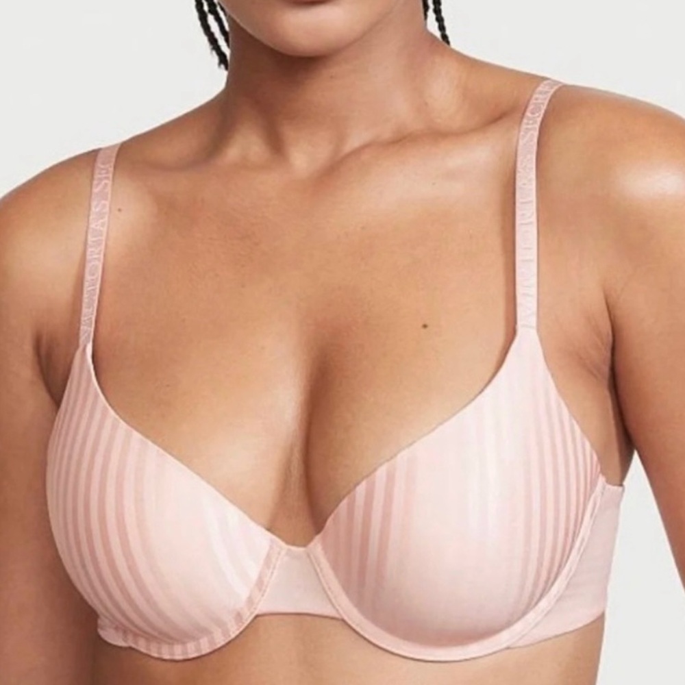 Victoria’s Secret T-Shirt Lightly Lined Pink Striped Demi-Bra Soft Smooth Comfy